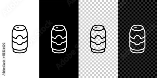 Set line Beer can icon isolated on black and white,transparent background. Vector.
