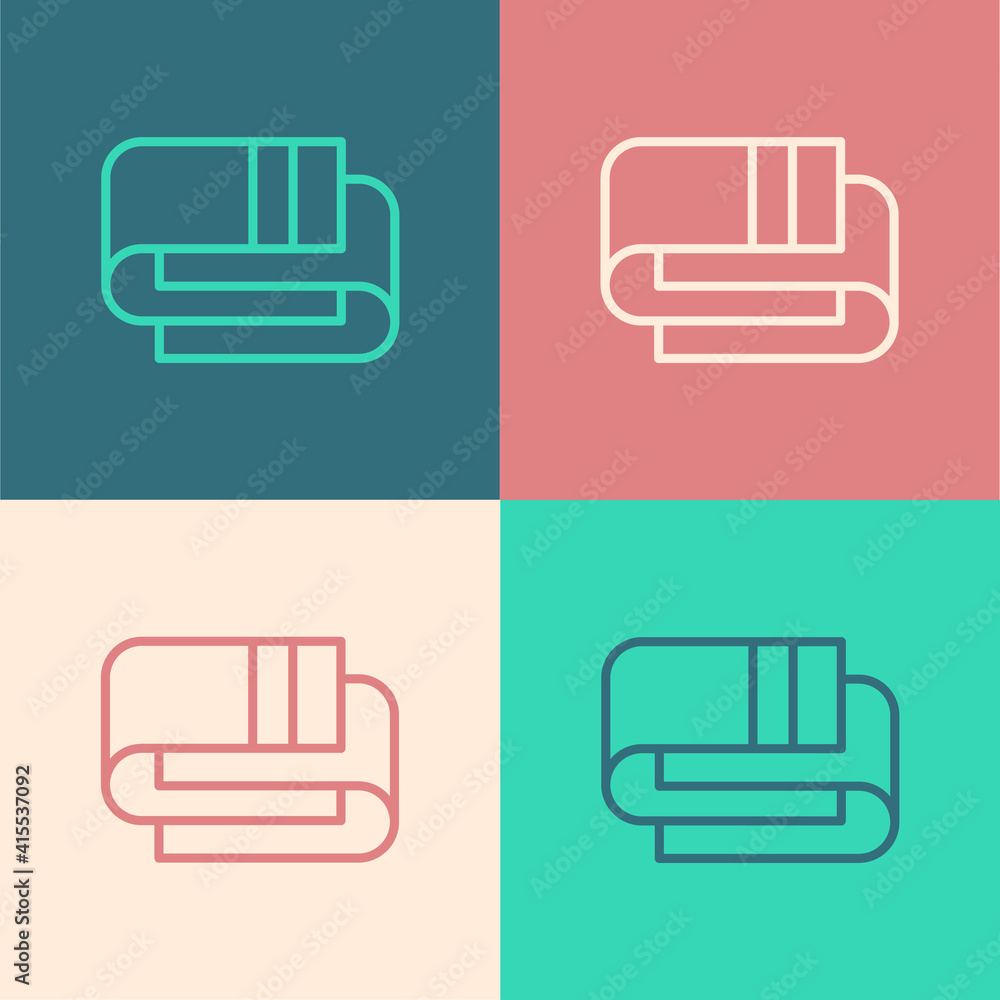 Pop art line Towel stack icon isolated on color background. Vector. Pop art line Towel stack icon isolated on color background. Vector.