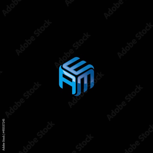 Hexagon logo. letter AEM geometric synergy modern logo template blue color