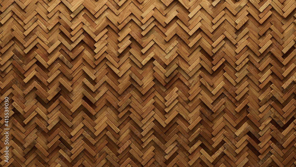 Wood Block Wall background. Mosaic Wallpaper with Light and Dark Timber Herringbone tile pattern. 3D Render Wood Block Wall background. Mosaic Wallpaper with Light and Dark Timber Herringbone tile pattern. 3D Render