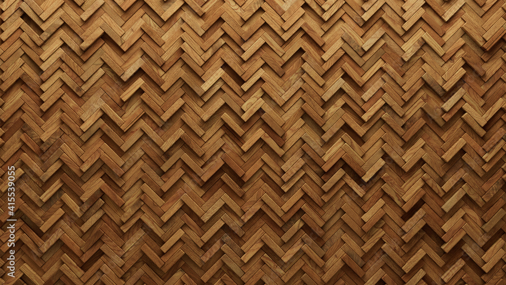 Wood Block Wall background. Mosaic Wallpaper with Light and Dark Timber Herringbone  tile pattern. 3D Render Stock Illustration | Adobe Stock