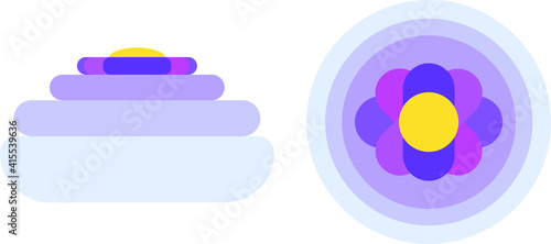 illustration, fountain, image from two sides, flat,violet flower
