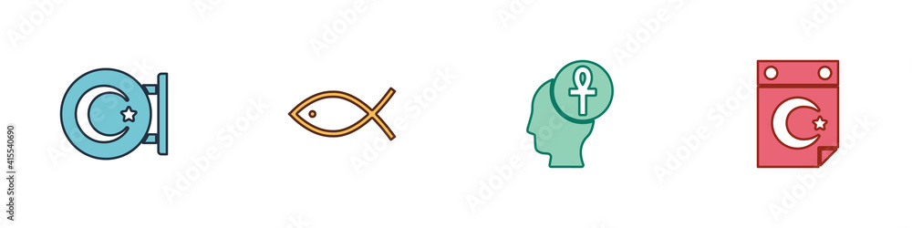 Set Star and crescent, Christian fish, Cross ankh and icon. Vector. Set Star and crescent, Christian fish, Cross ankh and icon. Vector.