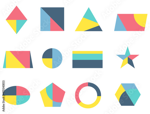 Geometric shapes icons in abstract concept. Colored icons of geometric shapes. Vector illustration.