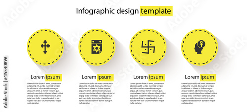Set Christian cross, Jewish calendar, Hindu swastika and Cross ankh. Business infographic template. Vector.