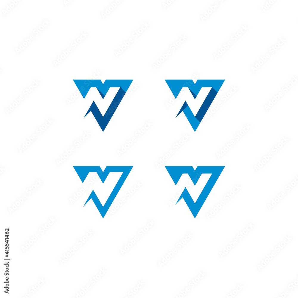 Initial letter VN or NV logo negative space colored blue triangle design for business and company identity Initial letter VN or NV logo negative space colored blue triangle design for business and company identity