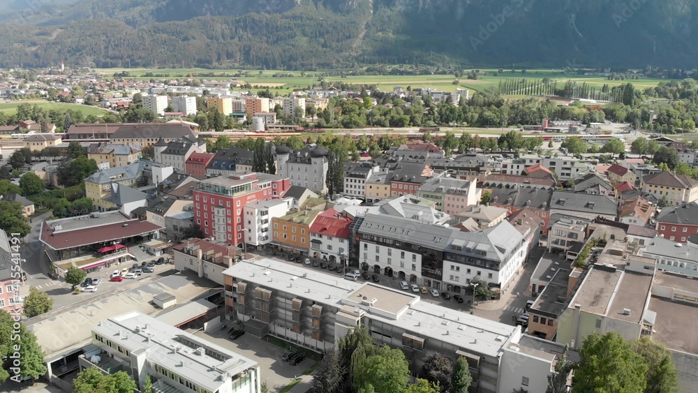 Panoramic aerial view of Lienz; small alpin town of Austria