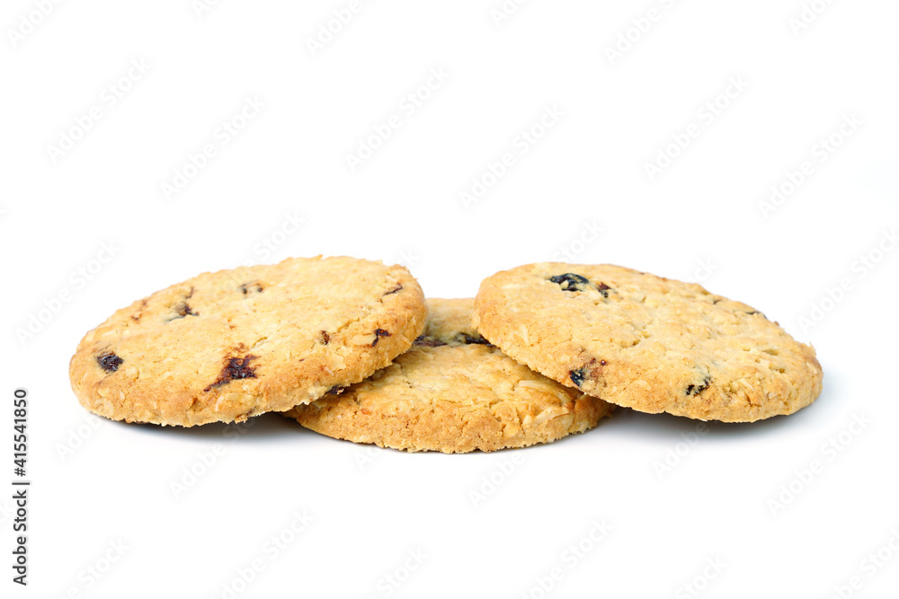 homemade freshly baked oatmeal Raisin Cookie isolated on white background. Sweet biscuits. homemade freshly baked oatmeal Raisin Cookie isolated on white background. Sweet biscuits.