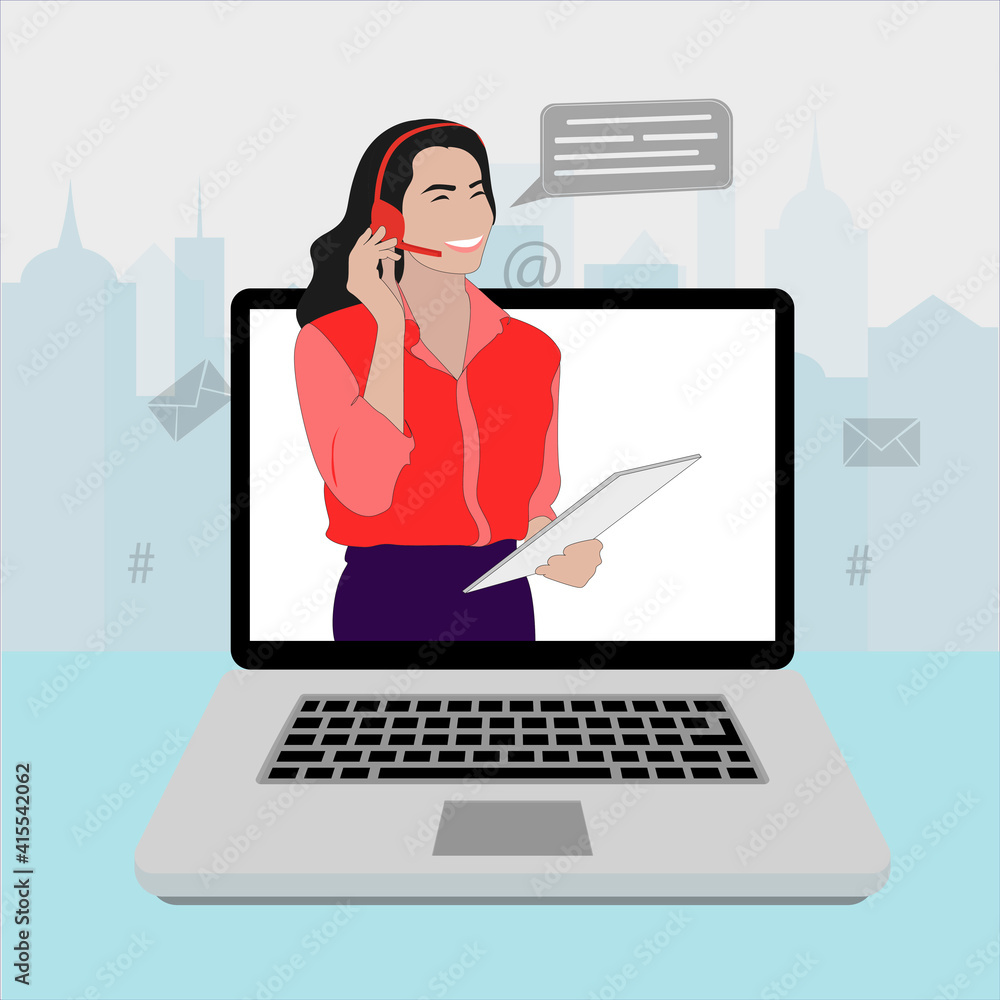 Call center online, girl operator help and assistant Call center online, girl operator help and assistant