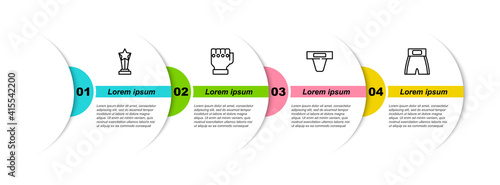 Set line Award cup, MMA glove, Groin guard and Boxing short. Business infographic template. Vector.