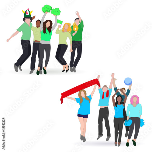 Fan football soccer, crowd people with sport scarf hat on color