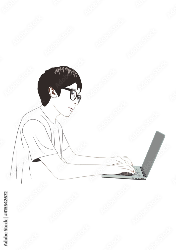 パソコンで仕事をする男性イラスト パソコンで仕事をする男性イラスト
