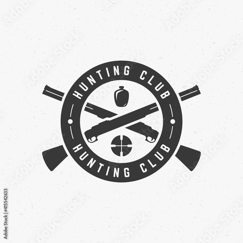 Hunting club vintage logo template emblem. Cross guns and target silhouette.