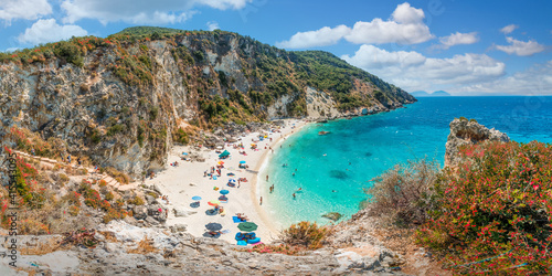 Fototapeta Naklejka Na Ścianę i Meble -  Landscape with Agiofili beach on the Ionian sea, Lefkada island, Greece