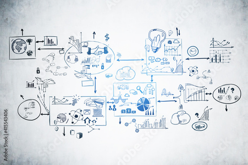 Business strategy and planning mind map drawn on concrete wall photo