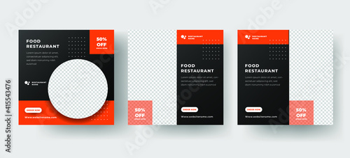 Modern social media post template. food restaurant with orange black color Premium Vector 