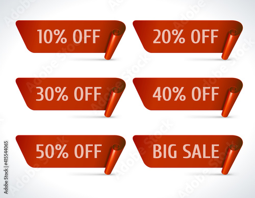 Promotional discounts rolled sheets vector banner. Big sale for red advertising commercial marketing.