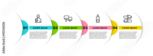 Set line Man in the sauna, Sauna wood bench, Spray can for hairspray and slippers. Business infographic template. Vector.