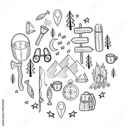 camping circle doodle set