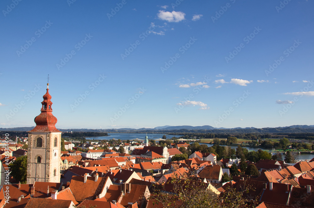 Fototapeta premium Church and old city of Slovenia town - Ptuj