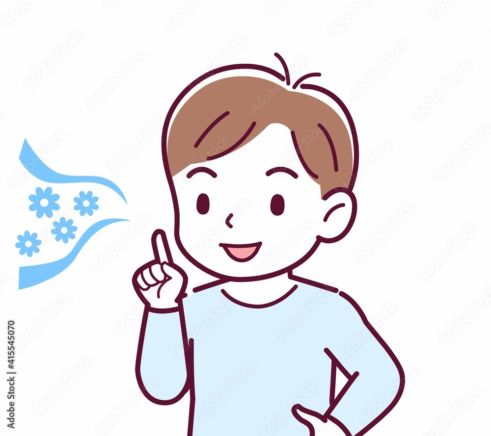 Cheerful boy in blue clothes