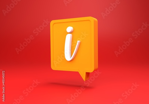 red background, a yellow box with information icon, business concept