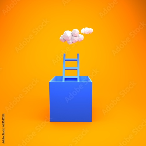 Blue box isolated on blue background. Concept, modern minimal design, abstract metaphor, 3d render.
