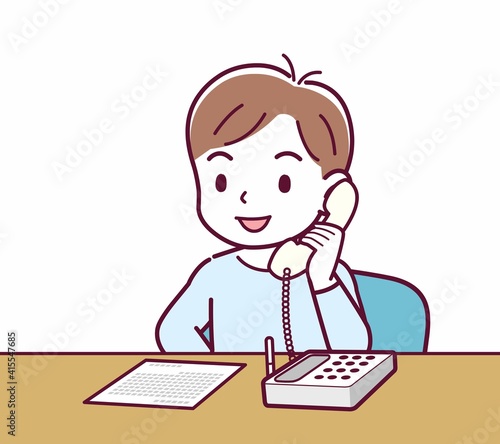 Cheerful boy in blue clothes