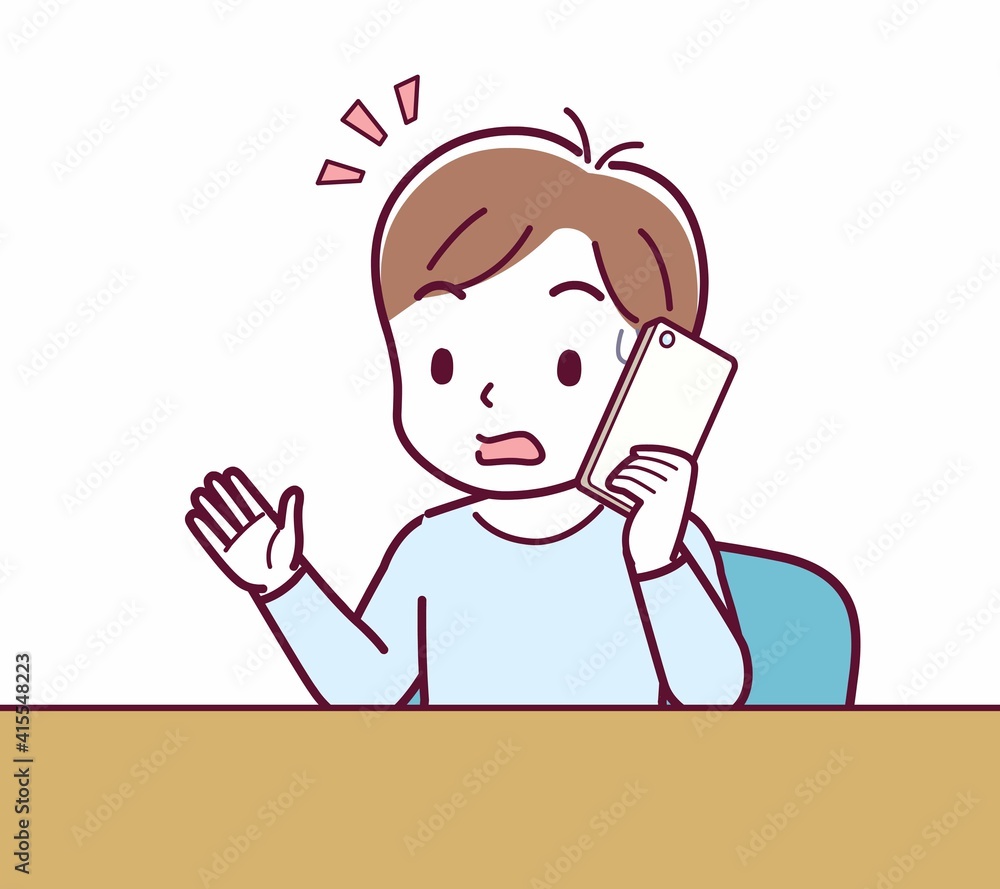 Cheerful boy in blue clothes