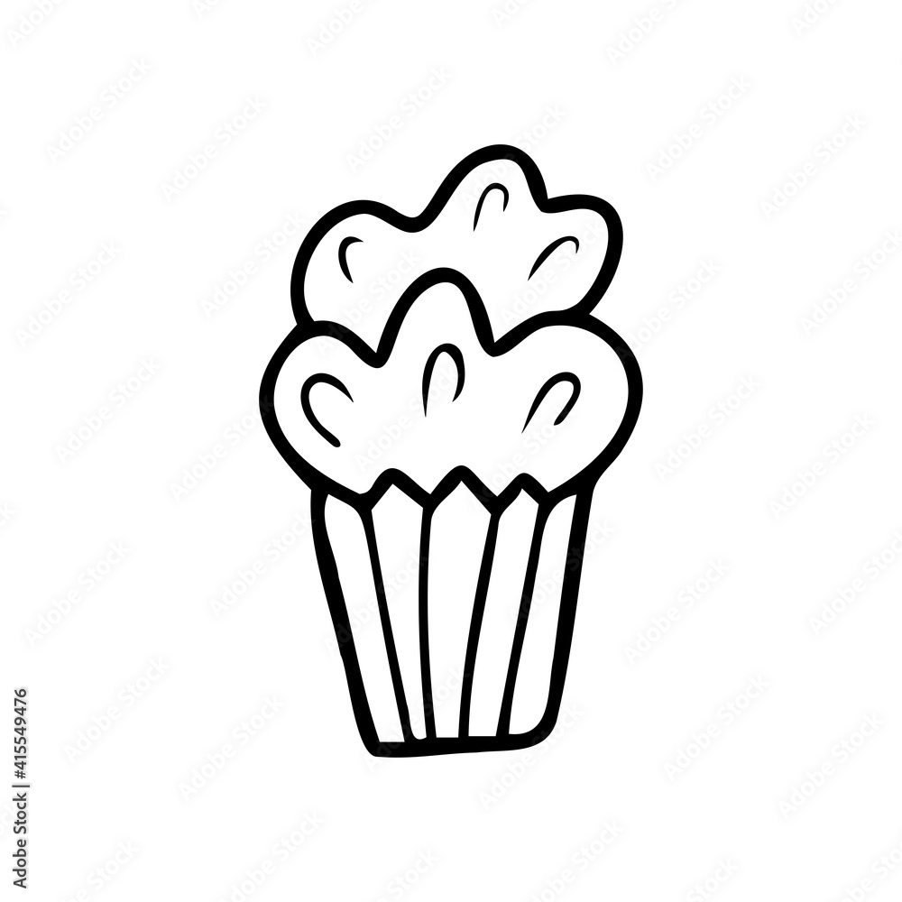 Hand drawn cupcake isolated on a white background. Celebration elements. Doodle, simple outline illustration. It can be used for decoration of textile, paper. Hand drawn cupcake isolated on a white background. Celebration elements. Doodle, simple outline illustration. It can be used for decoration of textile, paper.