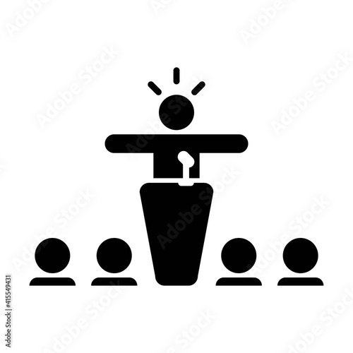 Leader icon vector person speaking on podium symbol in a flat color pictogram illustration