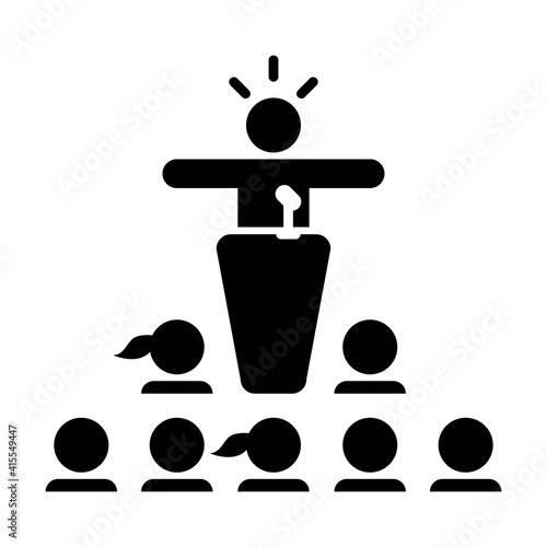 Public speaking icon vector person on podium symbol in a flat color pictogram illustration