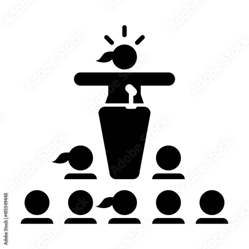 Leadership icon vector person speaking on podium symbol in a flat color pictogram illustration