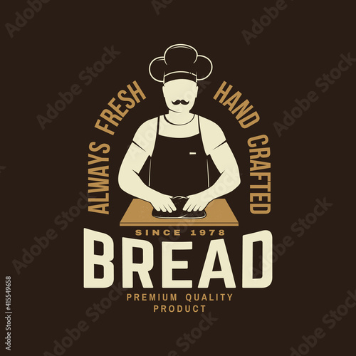 Fresh bread. Vector. Concept for badge, shirt, label, print, stamp or tee. Typography design with man making dough silhouette. Template for restaurant identity objects, packaging and menu