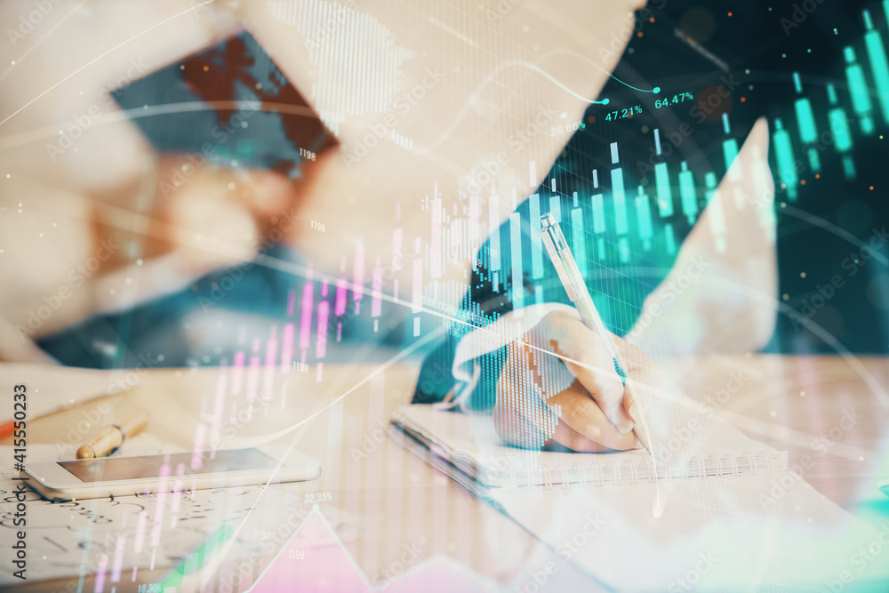 custom made wallpaper toronto digitalDouble exposure of forex chart drawing over people taking notes background. Concept of financial analysis
