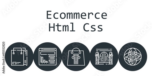 ecommerce html css background concept with ecommerce html css icons. Icons related shopping bag, website, gateway, internet