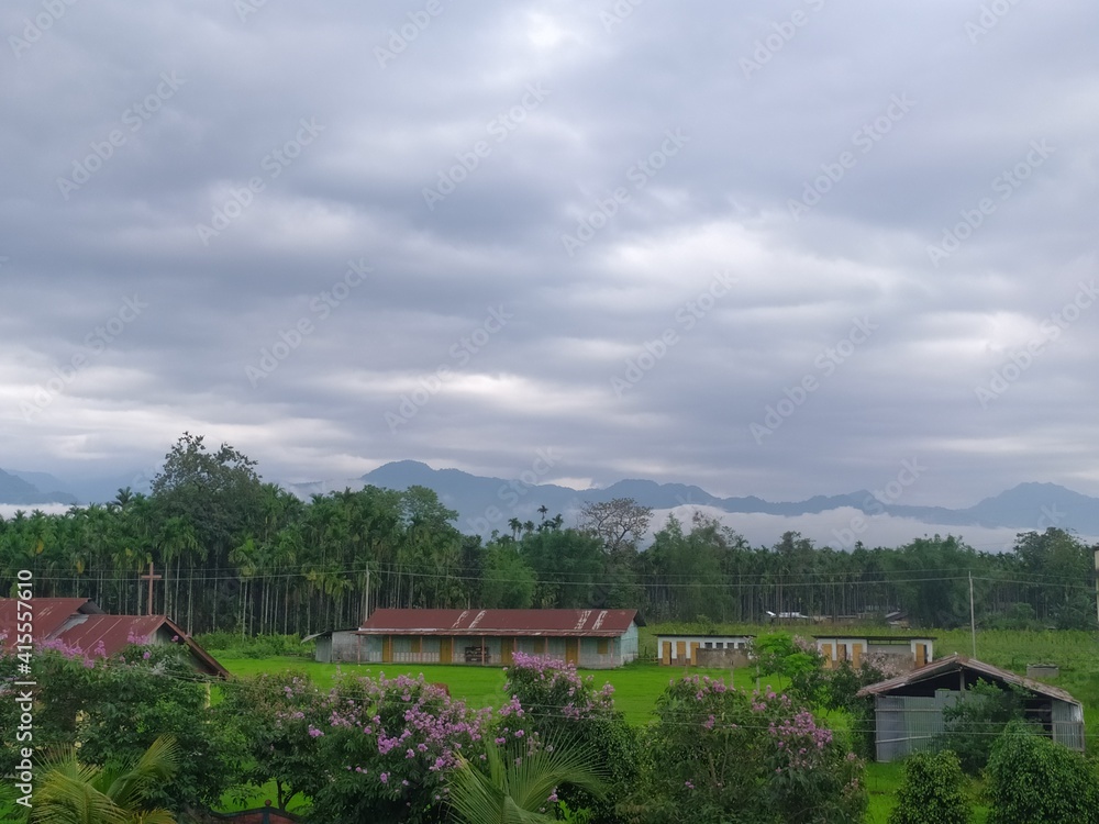 Fototapeta premium beautiful sky and village 