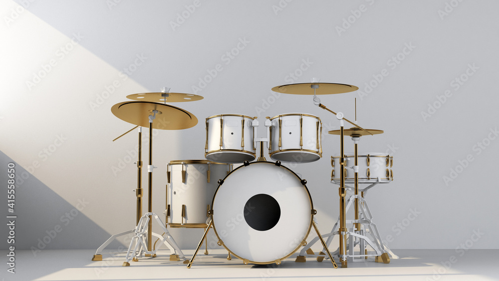 white gold drum kit on light ray