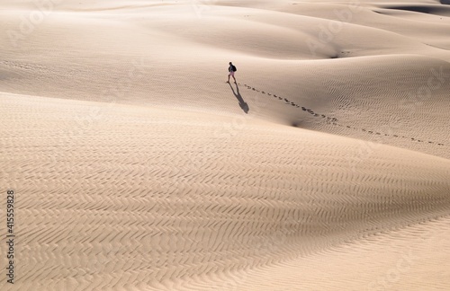 Billede på lærred Landscape photo of person walking in desert