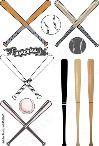 crossed baseball bats and ball set