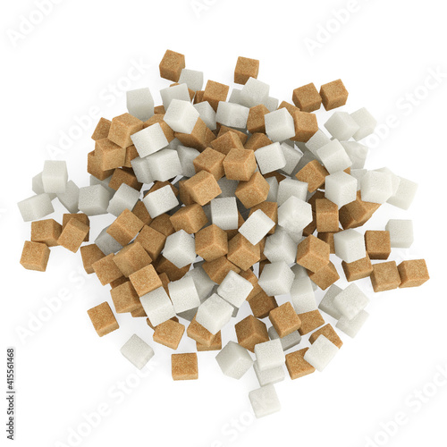 Brown White Sugar cube isolated on a white background