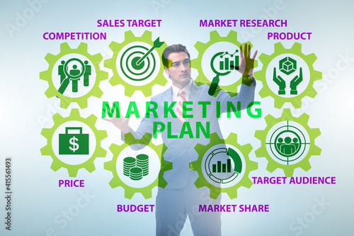 Marketing plan concept illustration with businessman