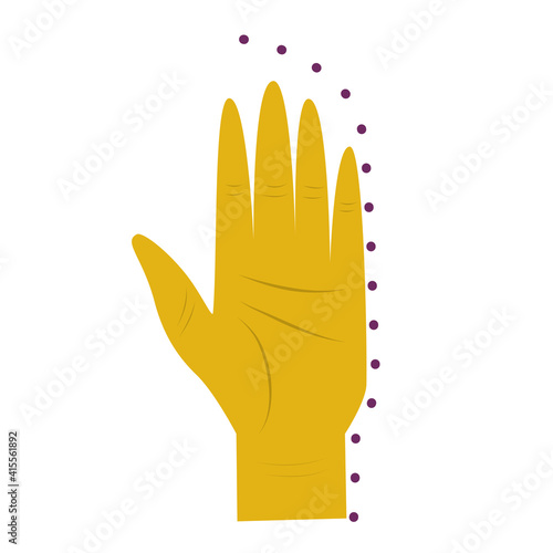 The hand is isolated on a white background. Palm for palmistry and divination. Vector illustration.