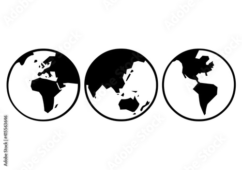 Vista de los continentes desde distintas perspectivas del planeta Tierra en blanco y negro