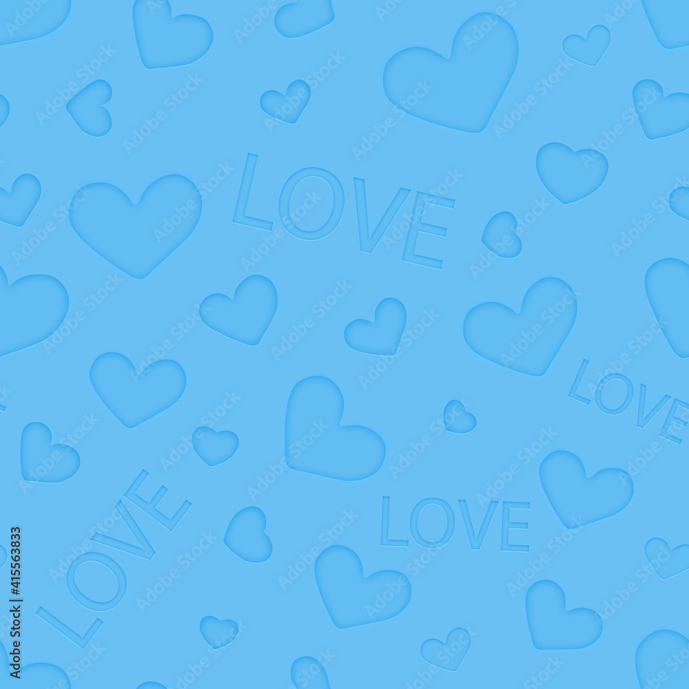 Seamless square background of Blue hearts on a Blue background. Love symbol. Festive background for Valentine's Day, March 8. Seamless background concept.