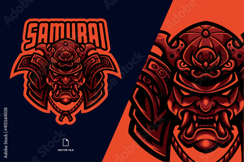 Japanese samurai mask mascot logo illustration