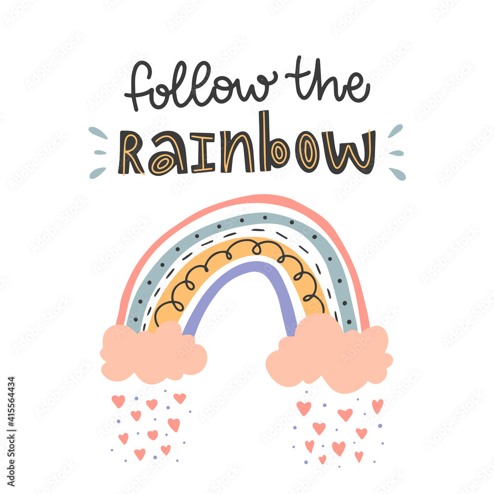 Cute vector illustration. Icon of kawaii rainbow. Hand drawn calligraphy Cute vector illustration. Icon of kawaii rainbow. Hand drawn calligraphy