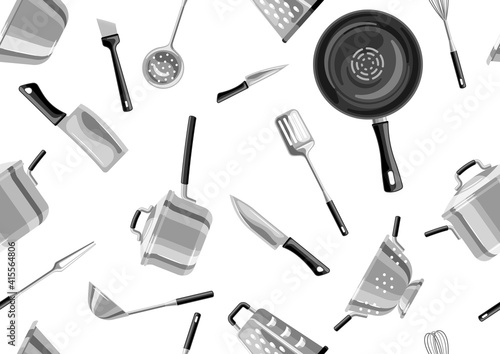Seamless pattern with kitchen utensils.
