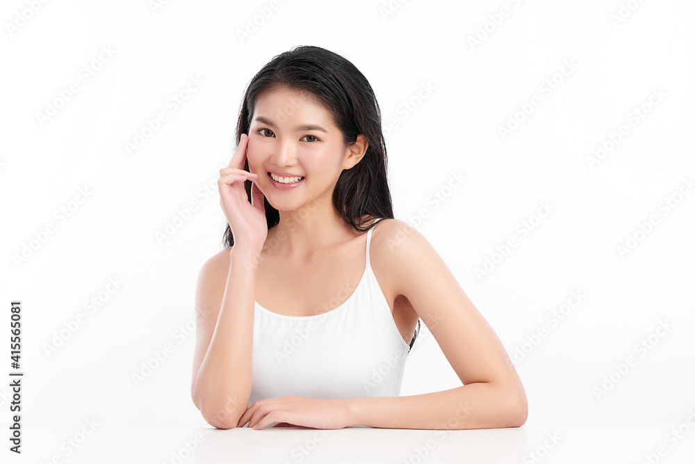 Beautiful young asian woman with clean fresh skin on white background, Face care, Facial treatment, Cosmetology, beauty and spa, Asian women portrait Beautiful young asian woman with clean fresh skin on white background, Face care, Facial treatment, Cosmetology, beauty and spa, Asian women portrait