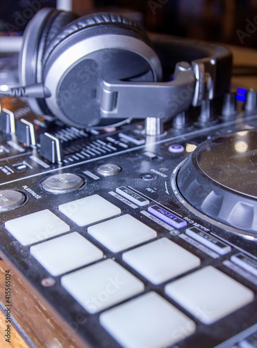 close up of a dj mixer, dj control panel
